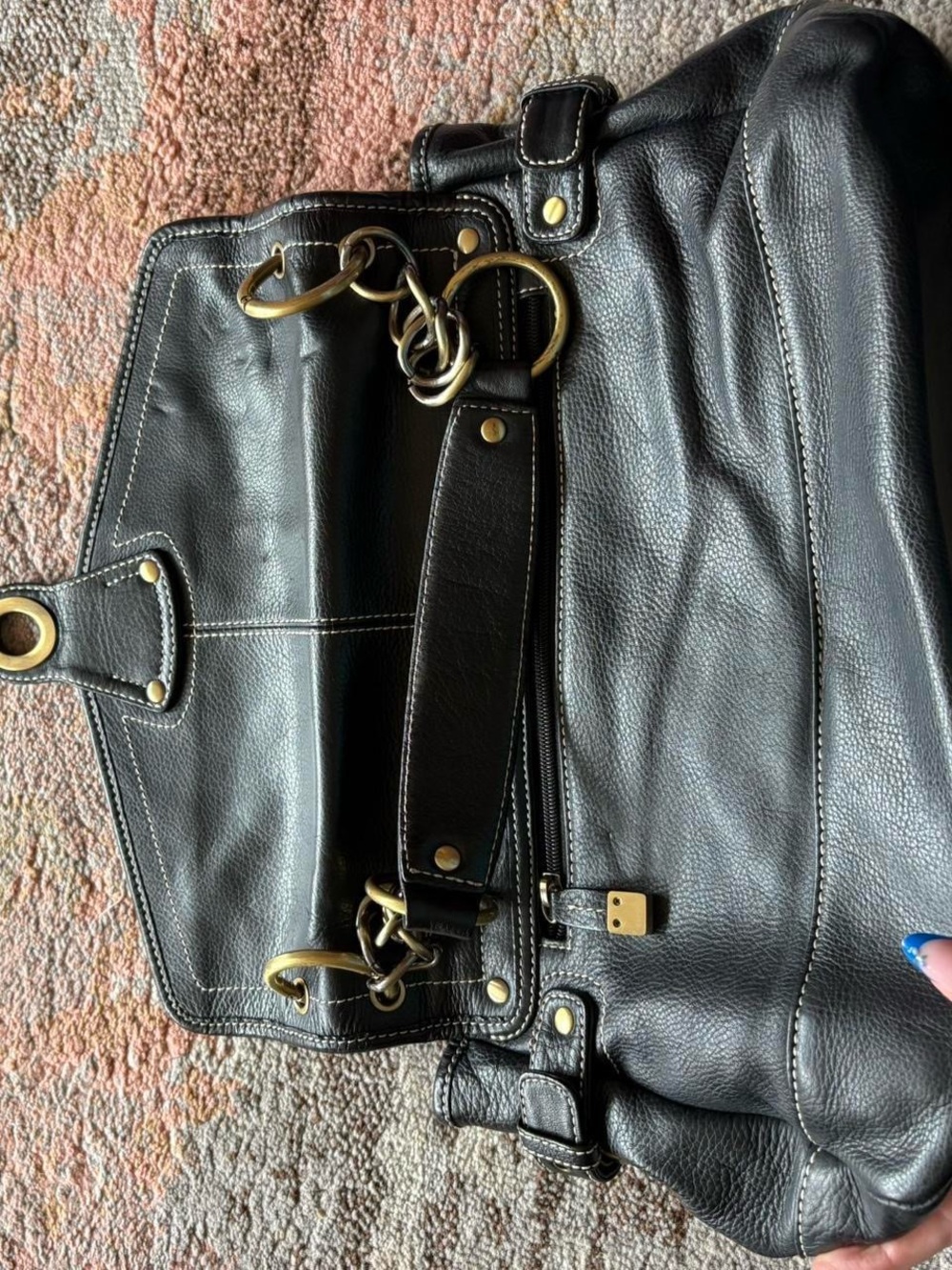 Soprano Black Leather Shoulder Bag with Gold Hardware - Picture 7 of 8